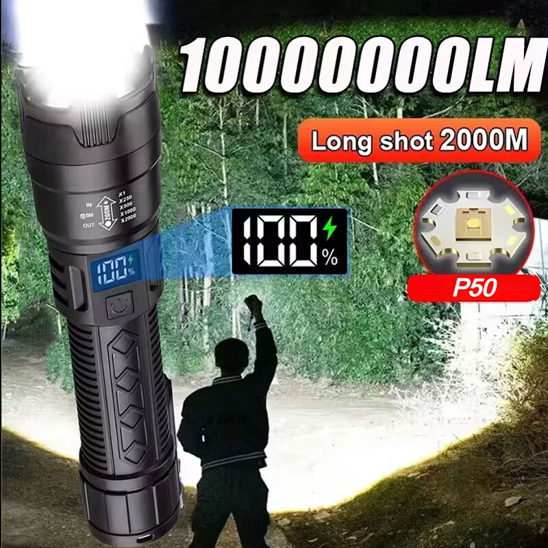 Outdoor Camping Glamping - 高強力パワー LED 懐中電灯 2000LM 戦術トーチ ディスプレイライト付き