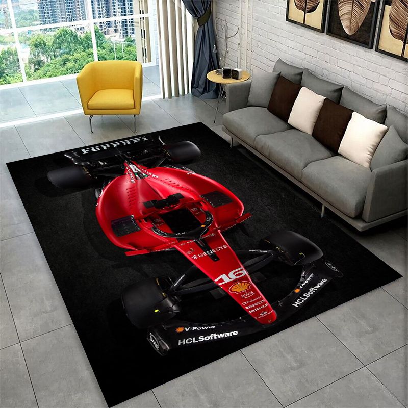 Camping Quad - レトロ F-Ferrarii レーシングカー モト ノンスリップエリアラグ リビングルーム、ベッドルーム、プレイルーム、カーペットフロアマット