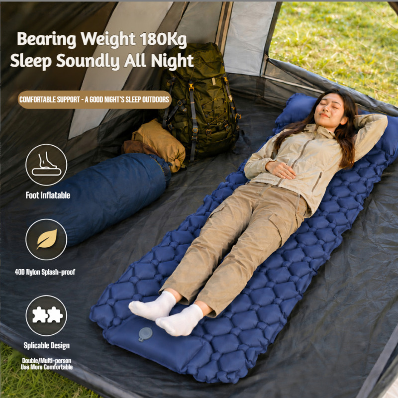 Outdoor Camping Rug - アウトドア用自動膨張式スリーピングパッド キャンプマット TPU 厚手 折りたたみ式 フットポンプ付き