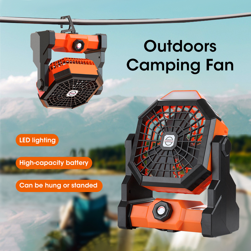 Outdoor Camping Items - 10000mAh キャンプファン LED ランタン付きポータブルバッテリー駆動屋外ファン個人用充電式ファン旅行ハイキング用