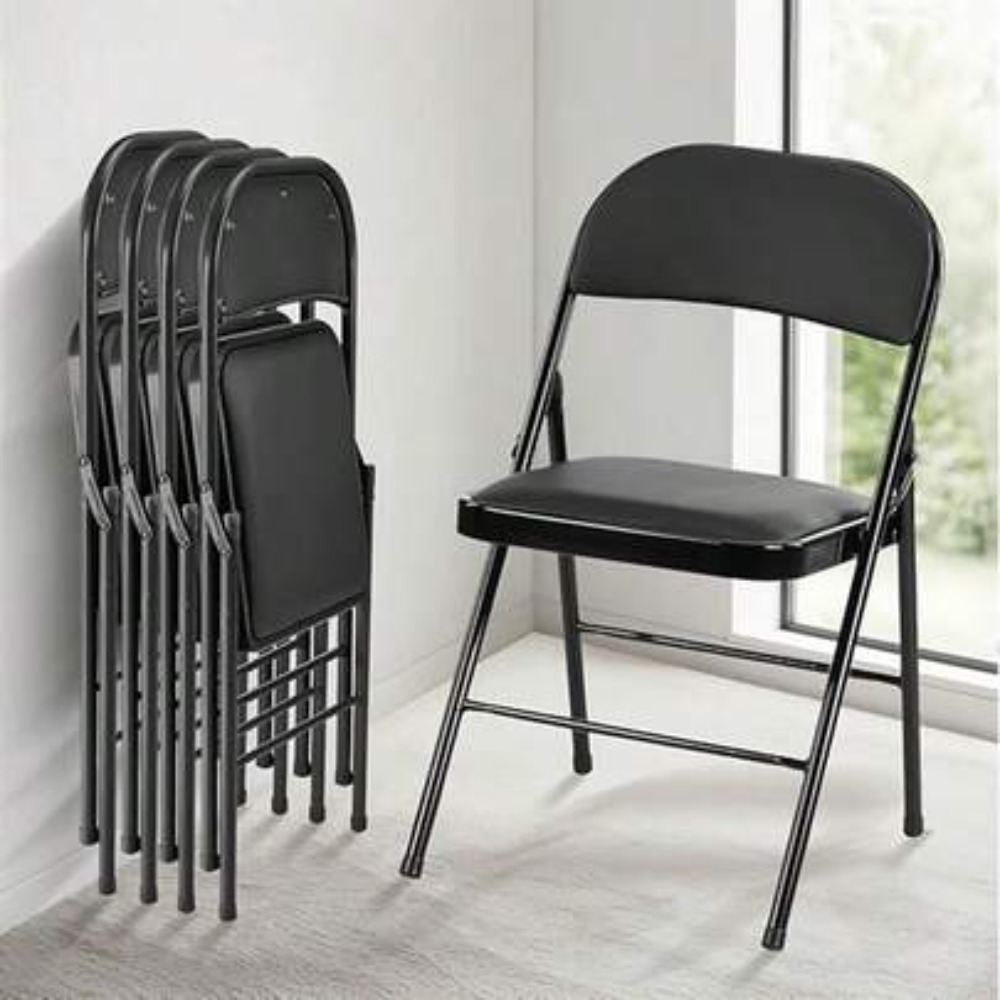 Folding Chair - 折りたたみ椅子4脚セット、革張りのパッド入り折りたたみ椅子、頑丈な金属フレーム、屋内外で使用可能、収納と持ち運びが簡単、ホームオフィス、パーティー、イベント、ダイニング、キャンプに最適な快適な座り心地。