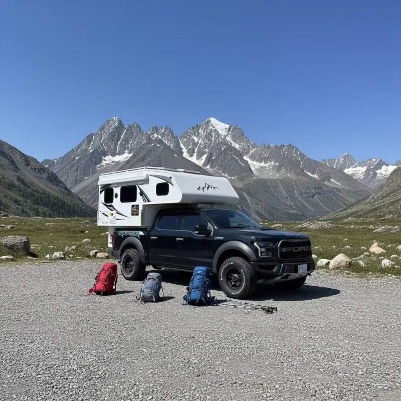 Camping Quad - スライドイン4WDクワッドシーターピックアップキャンパー折りたたみ式ルーフライトオフロードトレーラールーフオーニングモダンミニアウトドアキャンピングテント