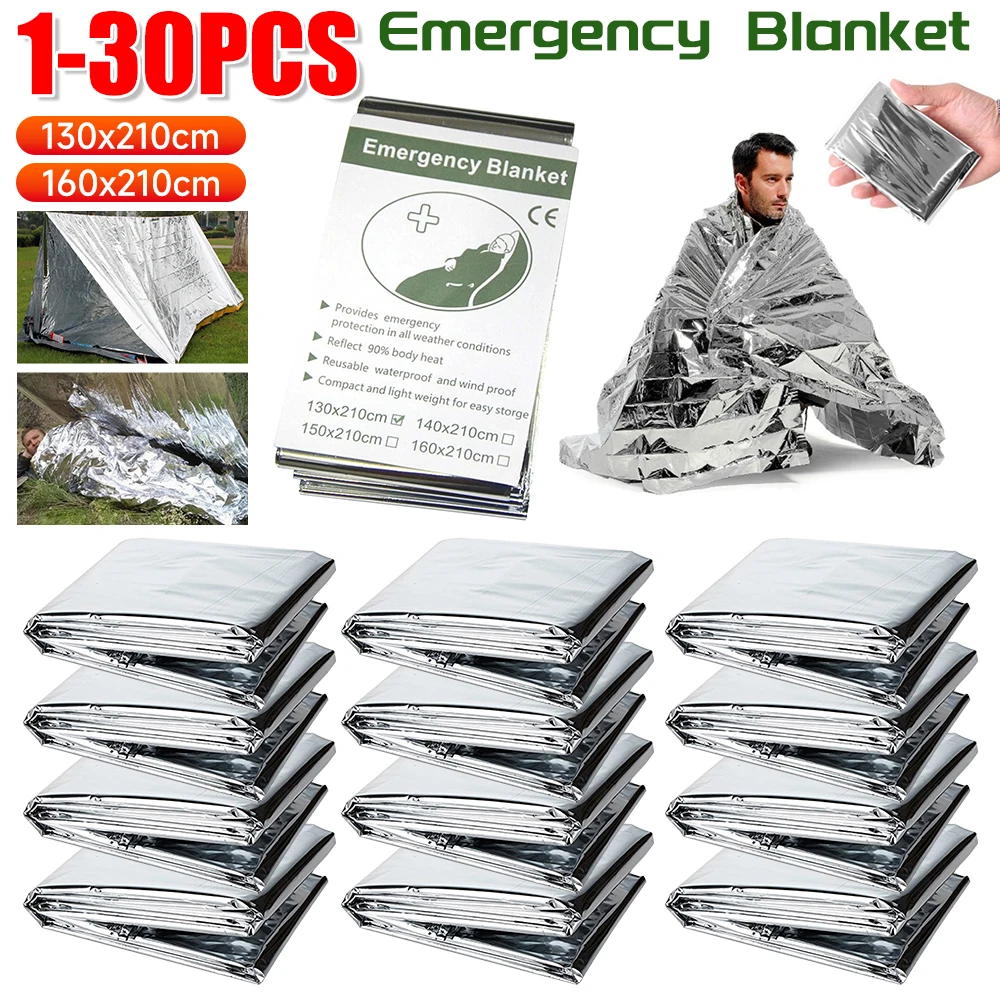 Outdoor Camping Mat Waterproof - 1-30 個緊急ブランケット屋外生き残る応急処置レスキューキット防風防水ホイルサーマルブランケットキャンプマットカバー