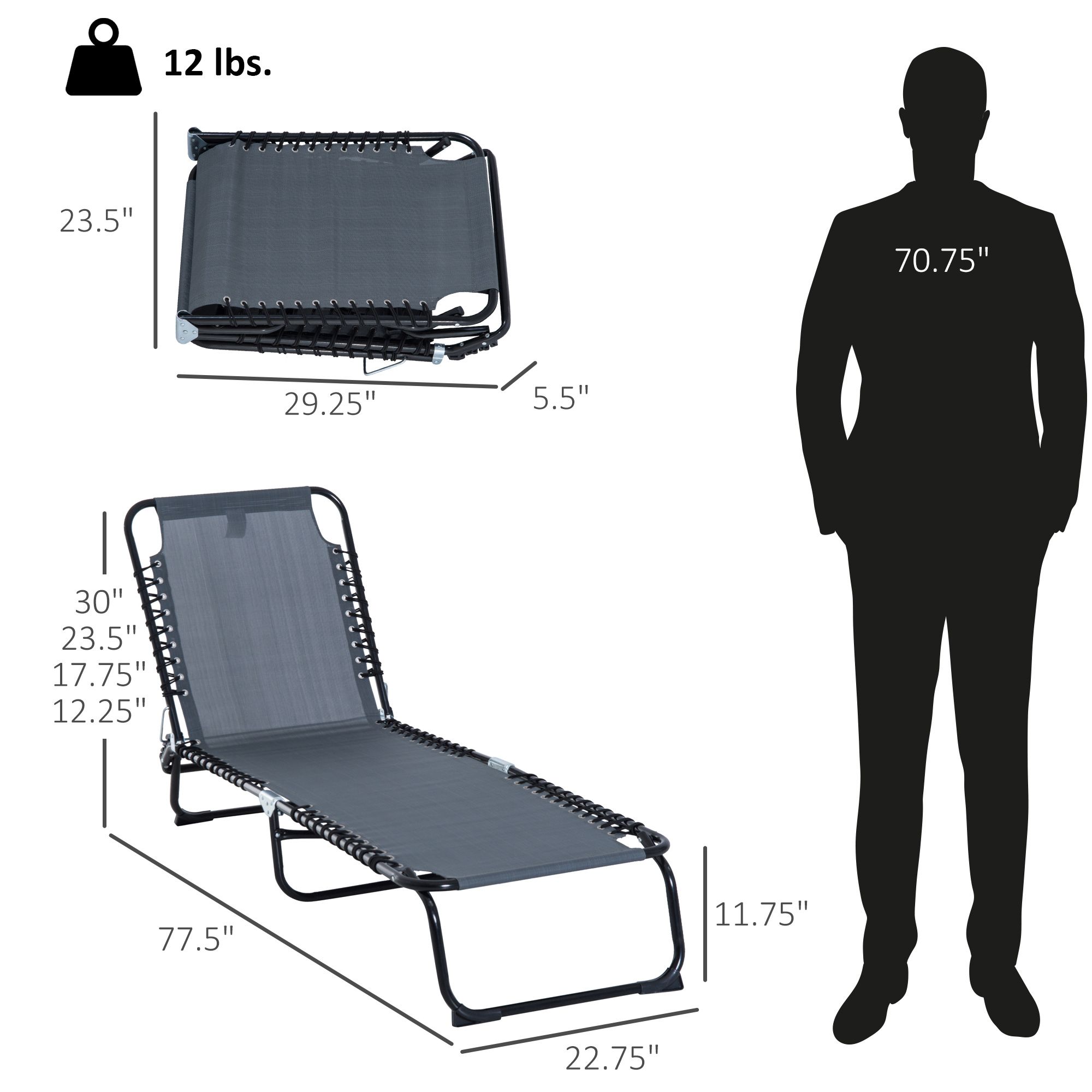 折りたたみ式ラウンジチェア、4段階背もたれ調整、枕付き、通気 - Folding Chair のレビューと価格