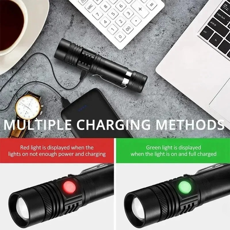 充電式 T6 ハンドヘルド懐中電灯使用 18650 ズームト - Outdoor Camping Items のレビューと価格