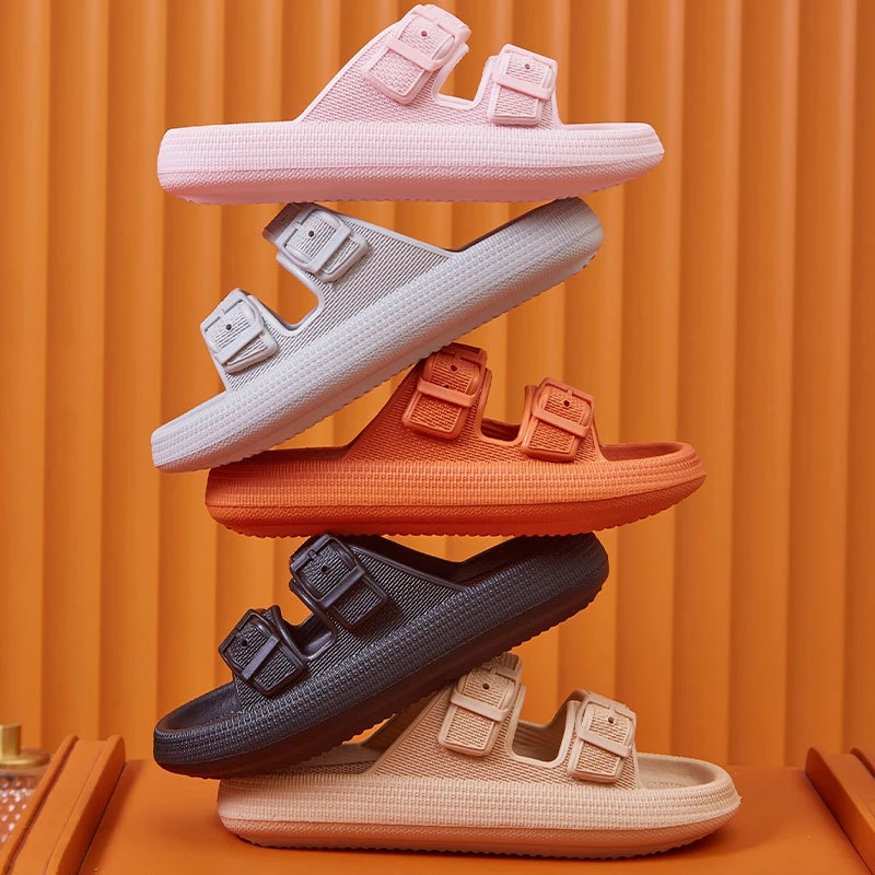 ファッションバックル厚いプラットフォームスリッパ女性ホームソ - Outdoor Camping Slippers のレビューと価格